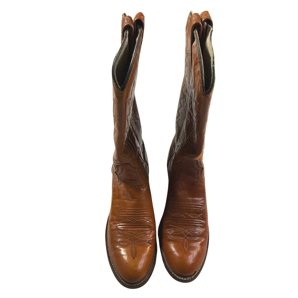 Vintage 90s Dan Post Cowboy Boots Womens 6.5C Brown Leather Western Cowgirl USA - Picture 2 of 9